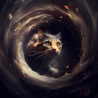 Fantasy portrait of a cat in a hole in the space., Image photo