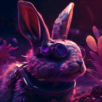 Rabbit wearing aviator glasses and looking through binoculars., Image photo