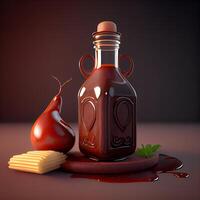 bottle of olive oil and wafer with chocolate on a dark background, Image photo