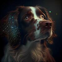 Digital Illustration of a Pointer Dog with Colorful Sparkles, Image photo