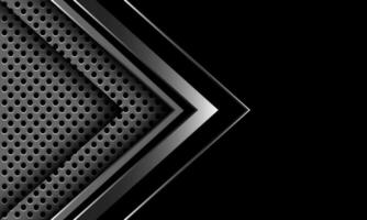 Abstract silver arrow line direction geometric circle mesh pattern on black blank space design modern luxury futuristic background vector