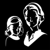 Mother Daughter, Black and White Vector illustration