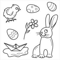Set of vector isolated line illustrations spring, easter theme. Good for coloring books, postcards, web design.