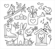 Big set of different outline elements. Spring, Easter, summer theme. vector