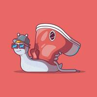 Snail character using a sneaker as a shell vector illustration. Funny, sport, style design concept.