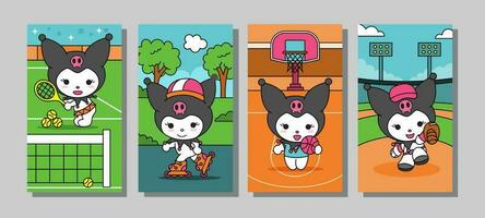 Bunny Doing Sport Social Media Story Template Set vector