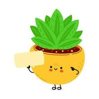 Cute funny indoor plant poster character. Vector hand drawn cartoon kawaii character illustration. Isolated white background. Indoor plant poster