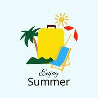 Summer vacation symbols illustration in cutting style suitcase palm beach vector