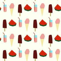 Seamless pattern with summer food llustration in cutting style ice cream watermelon on white background vector