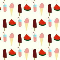 Seamless pattern with summer food llustration in cutting style ice cream watermelon on white background vector