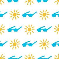 Seamless pattern with sun and sunglasses illustration in cutting style on white vector
