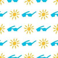 Seamless pattern with sun and sunglasses illustration in cutting style on white vector