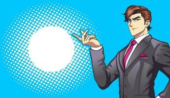 Man in a business suit in the style of manga and anime. Successful young businessman. vector