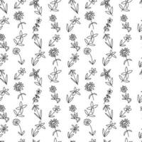 Doodle summer flowers seamless pattern. Vector mille fleur pattern on white background.