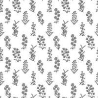 Doodle summer flowers seamless pattern. Vector mille fleur pattern on white background.