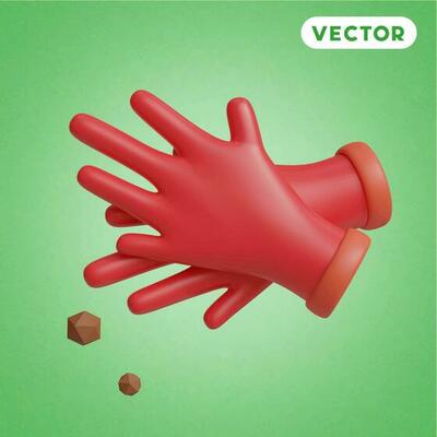 gardening gloves 3D vector icon set, on a green background