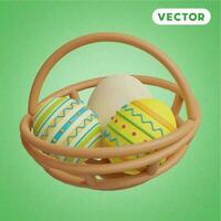 egg easter basket 3D vector icon set, on a green background