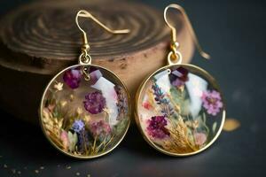 beautiful flower painting resin earrings photo