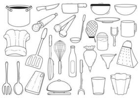 Set of hand-drawn doodle illustrations kitchen set vector