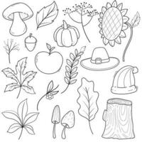 Set of hand-drawn doodle illustrations of autumn vector