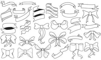 Set of hand-drawn doodle illustrations ribbon vector