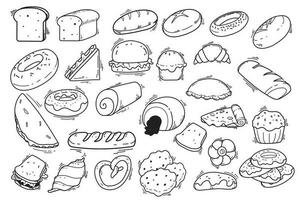 Set of hand-drawn doodle illustrations of bread vector