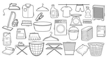 Set of hand-drawn doodle illustrations of laundry vector