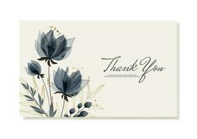gracias usted tarjeta con acuarela elegante azul flores y dorado sucursales. vector modelo