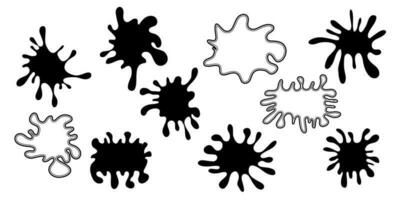 Vector silhouettes of stains, ink, drops. hand-drawn set on a white background.