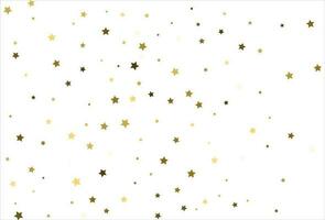 Random falling gold stars on white background. Glitter pattern for banner, greeting card, Christmas and New Year card, invitation, postcard, paper packaging vector