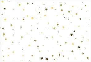 Random falling gold stars on white background. Glitter pattern for banner, greeting card, Christmas and New Year card, invitation, postcard, paper packaging vector