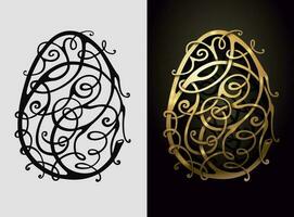 Golden Easter egg from a wicker vine. Realistic vector 3d. Sign and symbol decor