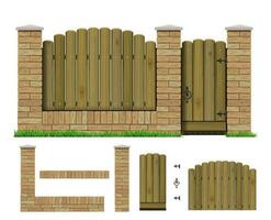 Constructor template of classic brick fence with plank vector