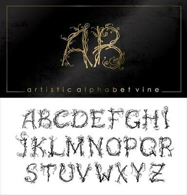 Artistic alphabet font from stylized vine letter