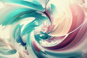 An abstract background of a strip of fabric floating in the air. Winding waves of pastel colors. Generated by AI. photo