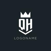 QH logo with shield and crown, initial monogram logo design vector