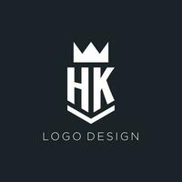 HK logo with shield and crown, initial monogram logo design vector