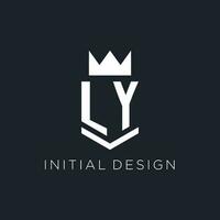 LY logo with shield and crown, initial monogram logo design vector