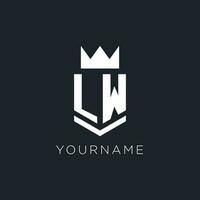 LW logo with shield and crown, initial monogram logo design vector