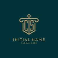CS monogram initial logo design with shield and pillar shape style vector