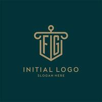 FG monogram initial logo design with shield and pillar shape style vector