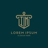 IM monogram initial logo design with shield and pillar shape style vector