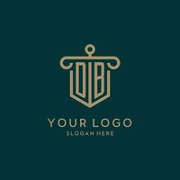 DB monogram initial logo design with shield and pillar shape style vector