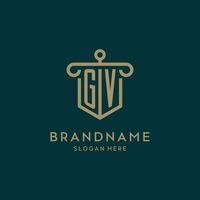 GV monogram initial logo design with shield and pillar shape style vector