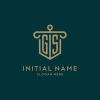 GS monogram initial logo design with shield and pillar shape style vector