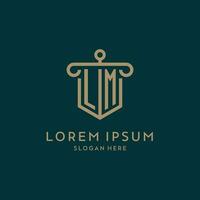 LM monogram initial logo design with shield and pillar shape style vector