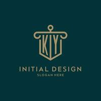 KY monogram initial logo design with shield and pillar shape style vector