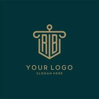 RB monogram initial logo design with shield and pillar shape style vector