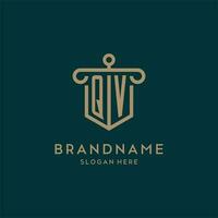 QV monogram initial logo design with shield and pillar shape style vector