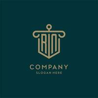 RN monogram initial logo design with shield and pillar shape style vector